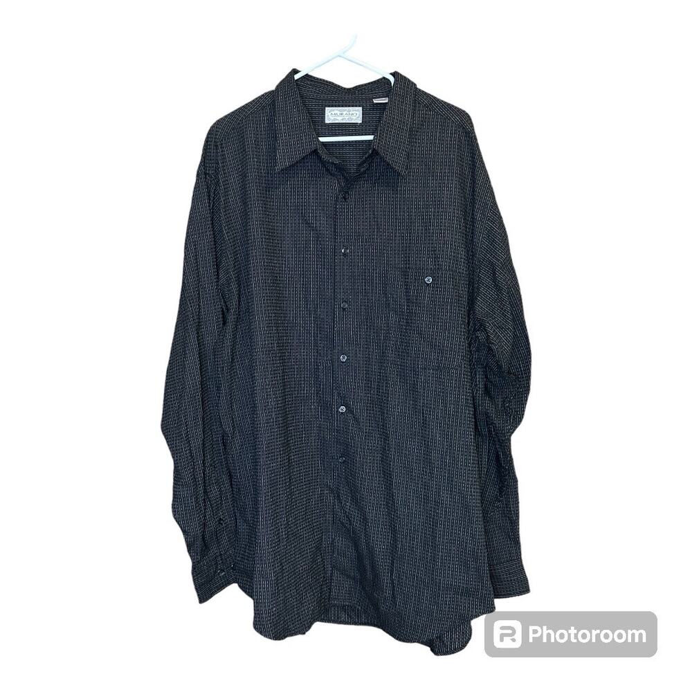 Murano Long Sleeve Button Down Shirt Size XXL Black White Pinstripes 100% Cotton